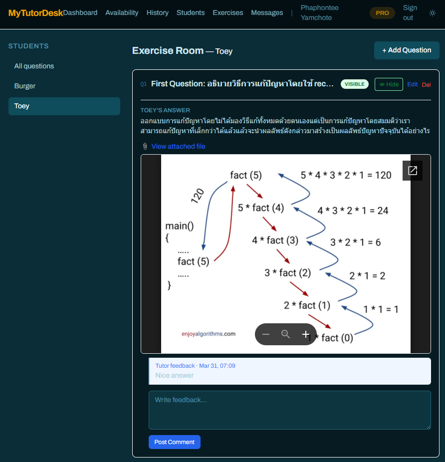 Exercise board showing text, drawing, and Python code answer modes